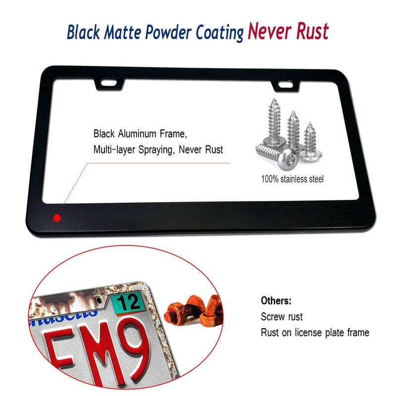 Aootf Anti Theft License Plate Frame- Tamper Proof Black Aluminum Car Tag Holder, 2 Pack Heavy Duty Universal Cover for Front and Rear, Stainless Steel Lock Security Screws(Self-Tapping), Nuts, Caps - Image 4